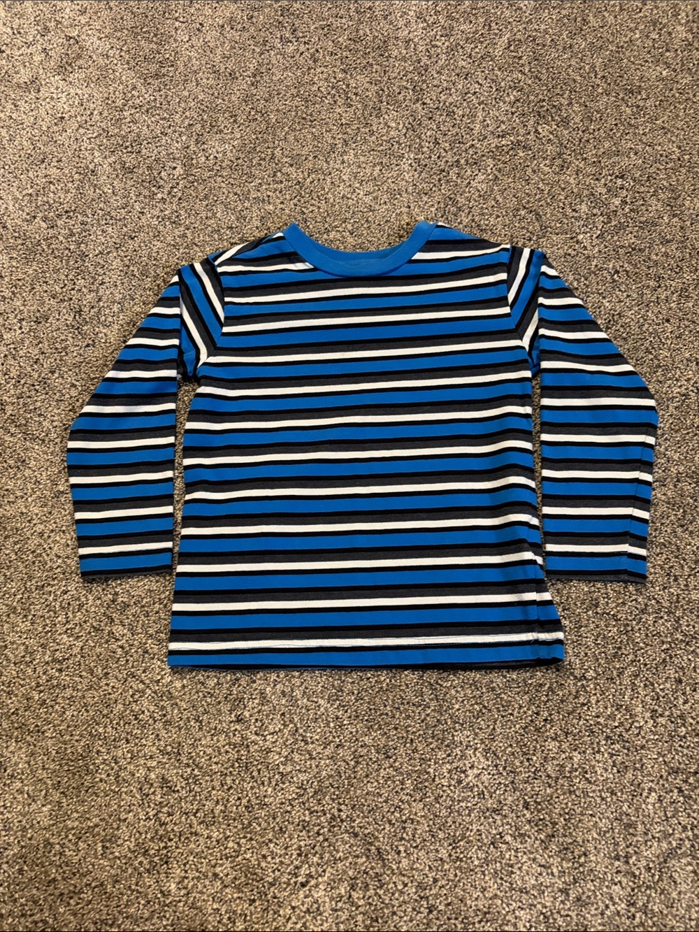 Basic Editions Boys Long Sleeve Striped Tee - Blue/Black/White XS 4/5